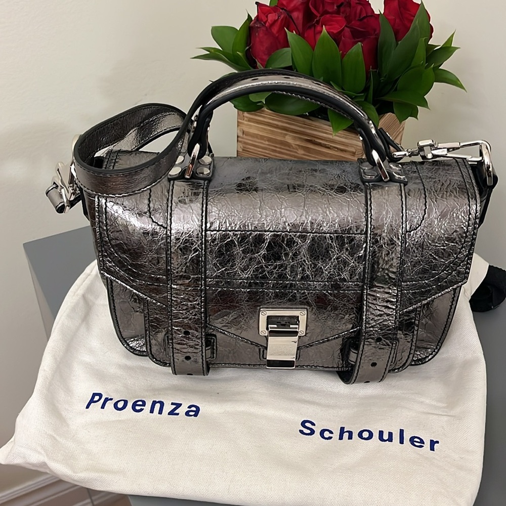 Proenza Schoulder Silver Metallic PS1+ Tiny Messenger Crossbody Bag